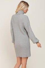 Heather Grey Turteneck Ribbed Sweater Dress