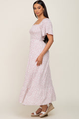 Ivory Floral Smocked Flounce Sleeve Maxi Dress