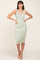 Green Striped Ribbed Fitted Midi Dress