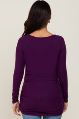 Plum Brushed Knit Ruched Maternity Top