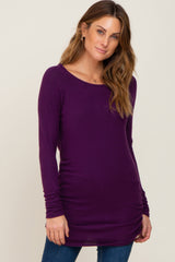 Plum Brushed Knit Ruched Maternity Top