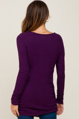 Plum Brushed Knit Ruched Top