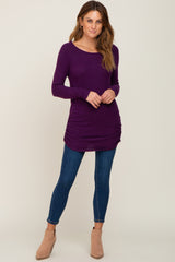 Plum Brushed Knit Ruched Top