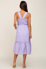 Lavender Sleeveless Floral Embroidered Maternity Midi Dress