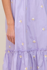 Lavender Sleeveless Floral Embroidered Midi Dress