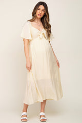 Cream Front Tie Ruffle Sleeve Maternity Midi Dress