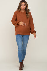 Camel Hooded Maternity Sweater