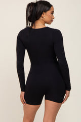 Black Square Neck Long Sleeve Romper