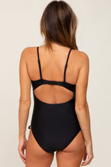 Black Ruched Front Tie One-Piece Swimsuit