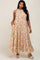 Taupe Floral Ruffle Mock Neck Tiered Plus Maxi Dress