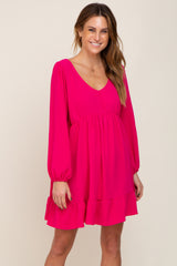 Fuchsia Long Sleeve Gathered Tier Dress