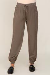 Olive Drawstring Accent Maternity Joggers