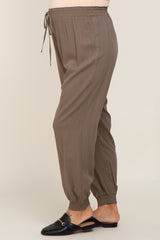 Olive Drawstring Accent Maternity Joggers