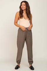 Olive Drawstring Accent Maternity Joggers