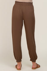 Brown Drawstring Accent Maternity Joggers