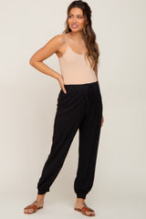 Black Drawstring Accent Maternity Joggers