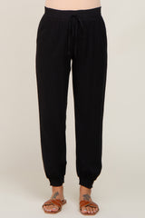 Black Drawstring Accent Maternity Joggers