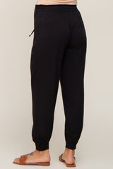 Black Drawstring Accent Maternity Joggers