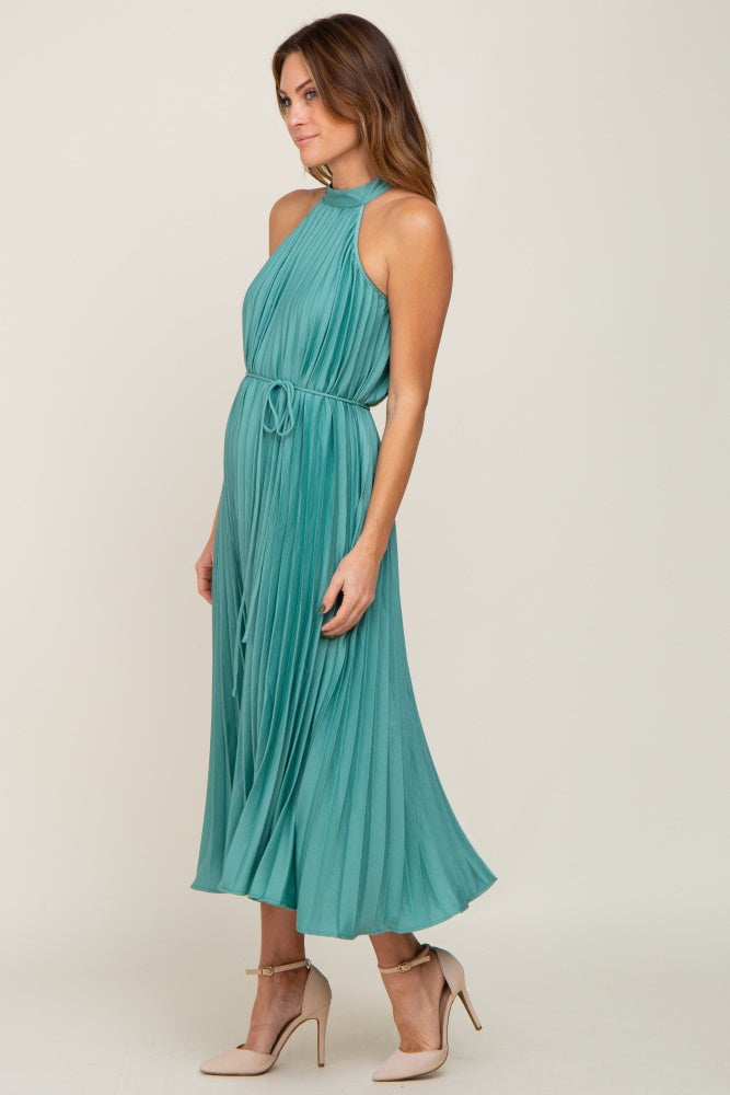 Mint Green Pleated Halter Dress