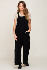 Black Wide Leg Tie Back Maternity Overalls