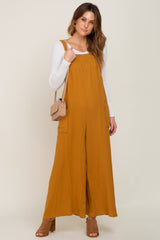 Camel Wide Leg Tie Back Maternity Overalls