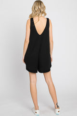 Black Rounded V-Neck Sleeveless Romper