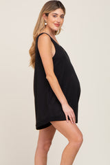 Black Rounded V-Neck Sleeveless Maternity Romper