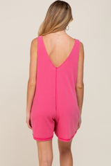 Fuchsia Rounded V-Neck Sleeveless Maternity Romper