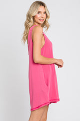 Fuchsia Rounded V-Neck Sleeveless Romper