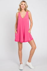 Fuchsia Rounded V-Neck Sleeveless Romper