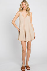 Taupe Rounded V-Neck Sleeveless Romper