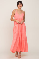 Coral Pink Tiered Sleeveless Maxi Dress