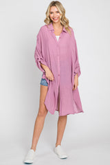 Mauve Button Front Side Slit Oversized Blouse