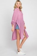 Mauve Button Front Side Slit Oversized Blouse