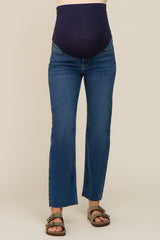 Navy Blue Raw Hem Maternity Straight Leg Jeans