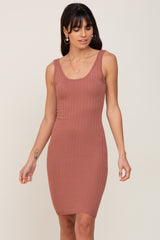 Rust Rib Knit Sleeveless Dress