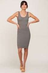 Olive Rib Knit Sleeveless Dress