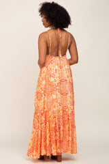 Orange Printed Halter Dress