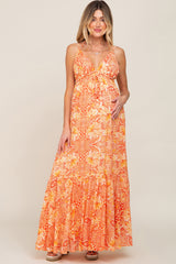 Orange Printed Halter Maternity Dress