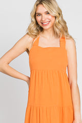 Neon Orange Tiered Crisscross Strap Midi Dress