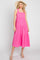 Neon Pink Tiered Crisscross Strap Midi Dress