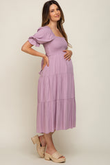 Mauve Swiss Dot Smocked Maternity Midi Dress