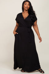 Black Basic Maternity Plus Wrap Maxi Dress