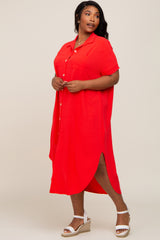 Red Button Down Hi Low Plus Maxi Dress