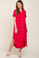 Fuchsia Button Down Hi Low Maternity Maxi Dress