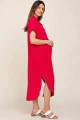 Fuchsia Button Down Hi Low Maternity Maxi Dress