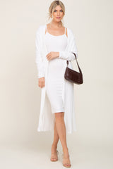 White Ribbed Cardigan 2 Piece Set