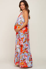 Periwinkle Floral Halter Maternity Maxi Dress