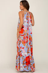 Periwinkle Floral Halter Maternity Maxi Dress