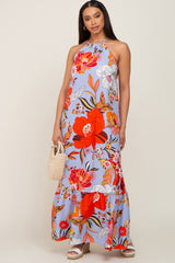 Periwinkle Floral Halter Maternity Maxi Dress